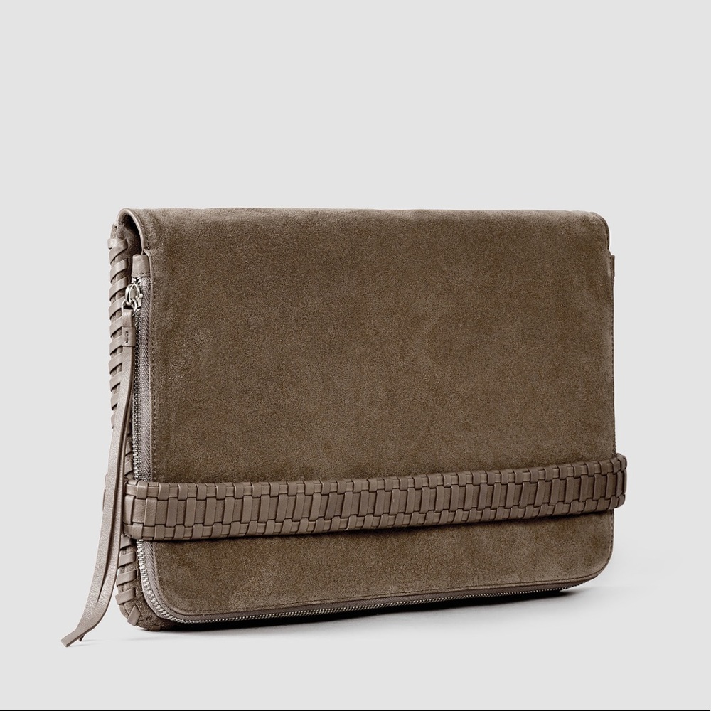 NWT ✨ AllSaints Taupe Suede Large Club Clutch